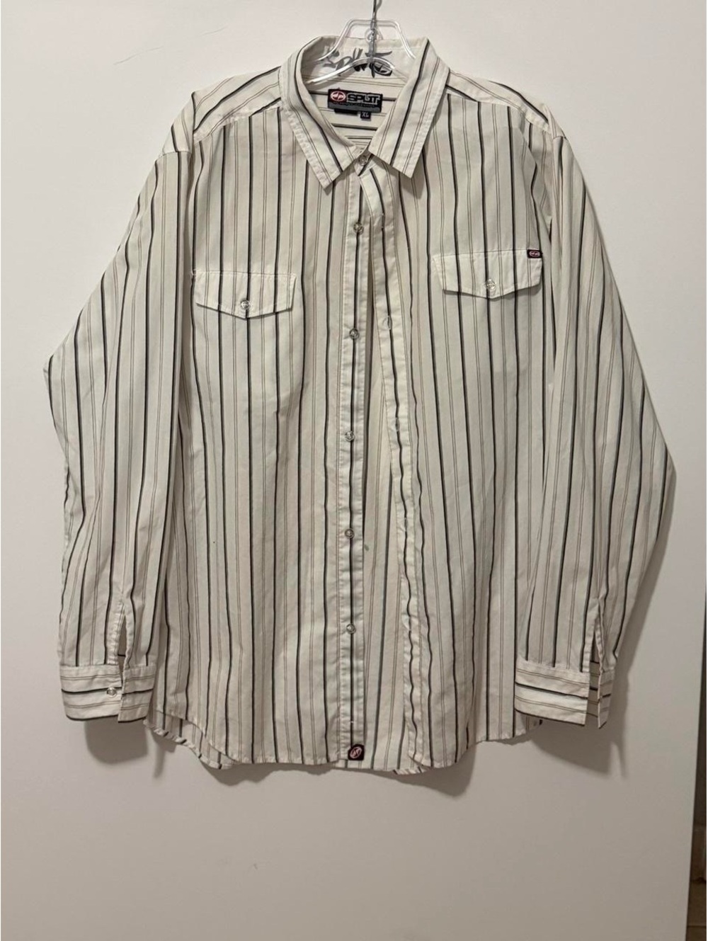 Split White Striped Long Sleeve Button Front Shirt